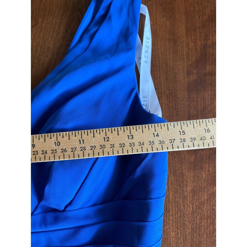 Azazie Julianna Gown Women Royal Blue Chiffon V-Neck Pleated Maxi Dress A4 - Picture 8 of 10